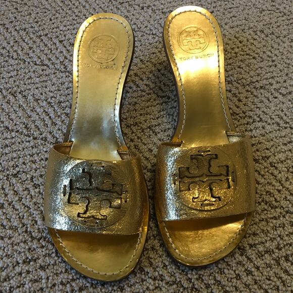 Tory Burch Gold Aerin Heeled Slide 8M - Picture 4 of 10